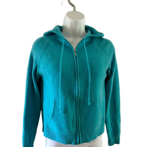 Valerie Stevens Turquoise 2 Ply Cashmere Hoody Zip Sweater S/M
